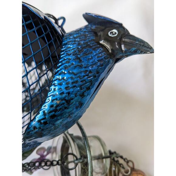 Hanging Solar Blue Bird Feeder Wild Birdfeeders Outside Outdoor Wire Bell Glass - Picture 5 of 7